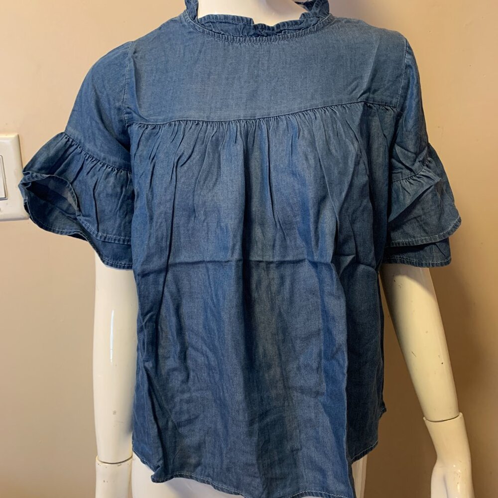 Dizzy Lizzy Ruffled Sleeve Chambray Crop Tops Size Various NWOT